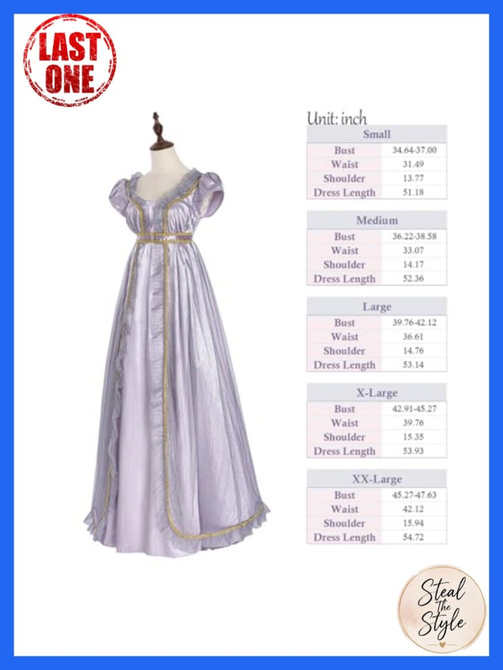 Regency Dress Victorian Costume Empire Waist Gown Satin Polyester Blend - Picture 6 of 6